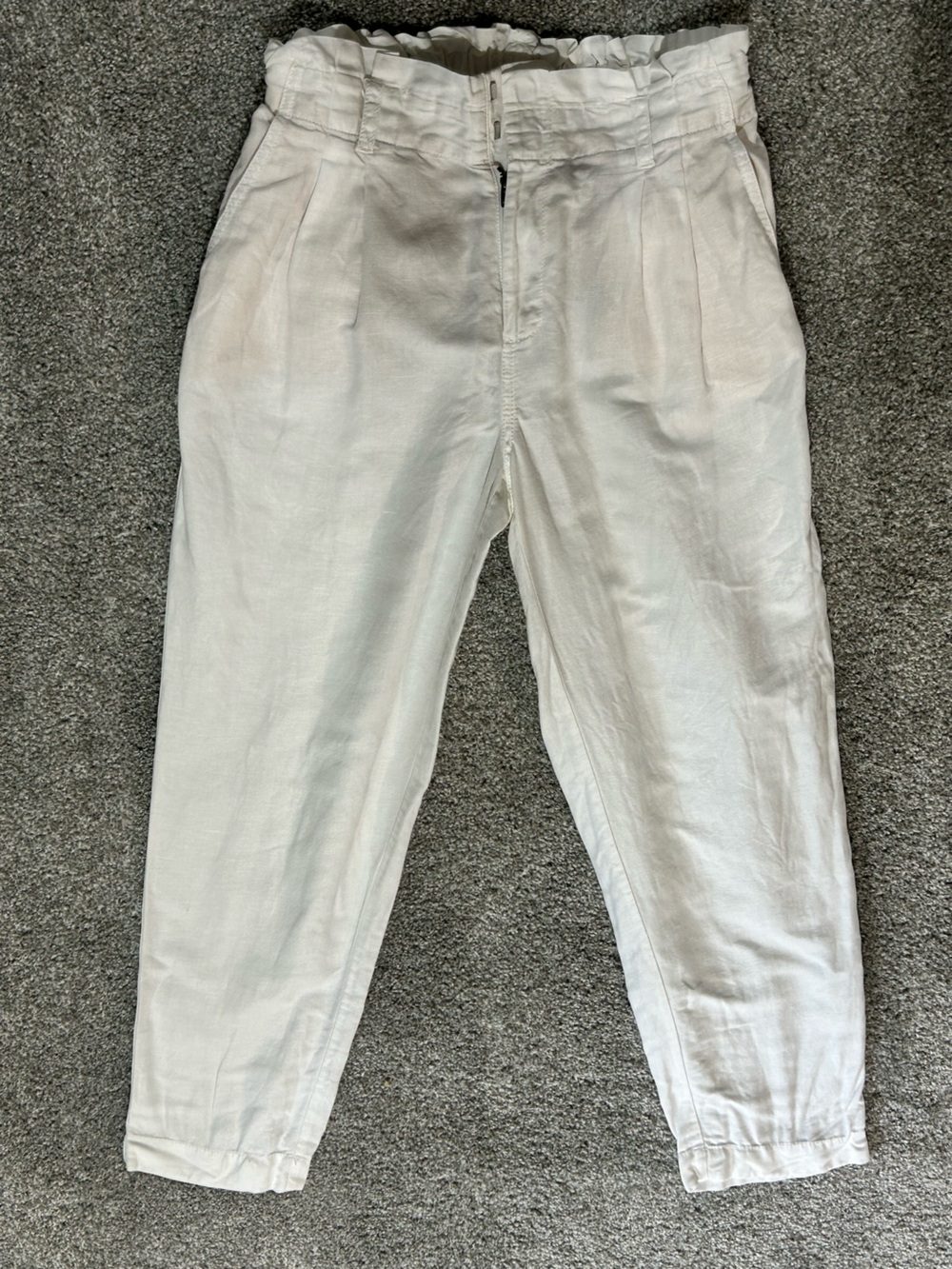 LOFT White Linen-Blend Pleated Paperbag Waist Tapered Pants Size XS